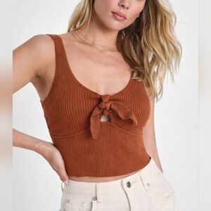 Lulus Brown Ribbed Crop Top M Minimalist